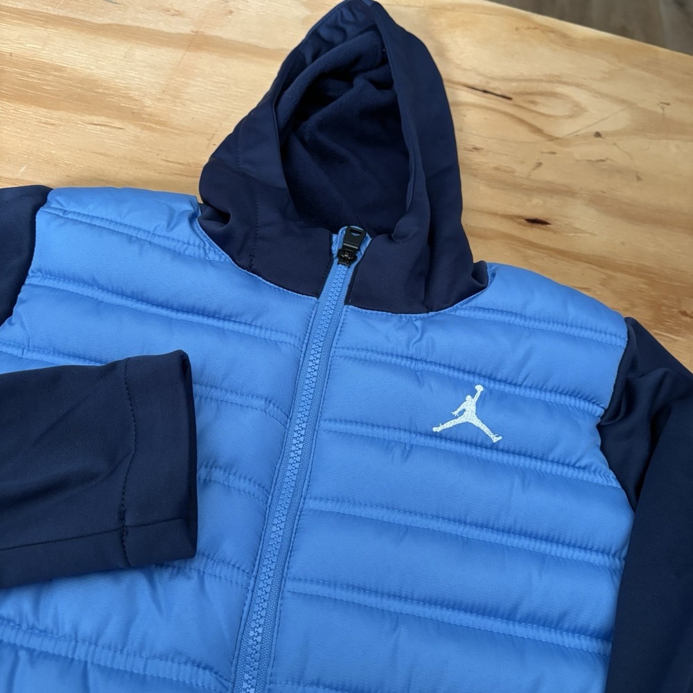 New Nike Air Jordan Hybrid Puffer Jacket Hooded Jumpman Youth Small 8-10 Blue